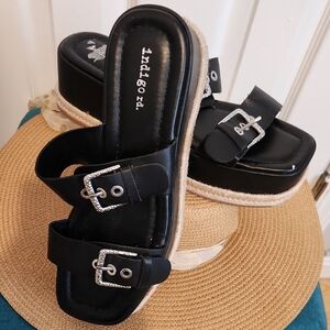 Indigo Women's Black Sandals with Buckle Detail